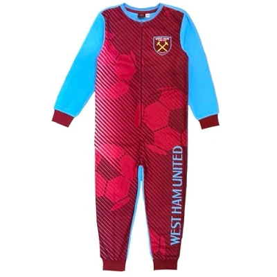 Image of West Ham United F.C. Boys Onesie, Sleepsuit, All in One Pyjamas, Age 11 12 Years Blue