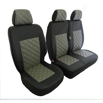 Image of TEXMAR Designed to fit Ford Transit MK7 2006 2012 RIGHT and LEFT HAND DRIVER GREY ECO LEATHER Seat Covers 2 + 1 (1 single double)