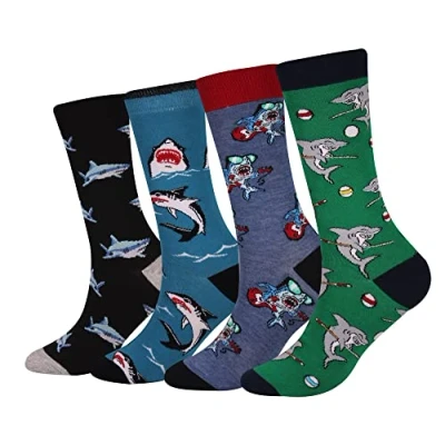 Image of Cansok Men&#039;s Animal Snooker Socks Funky Novelty Dress Crew (Music Guitar Shark Billiards 4 Pairs)