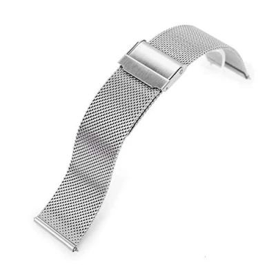 Image of MiLTAT 20 mm Stainless Steel Mesh Watch Band, Quick Release, Brushed, Silver, Large