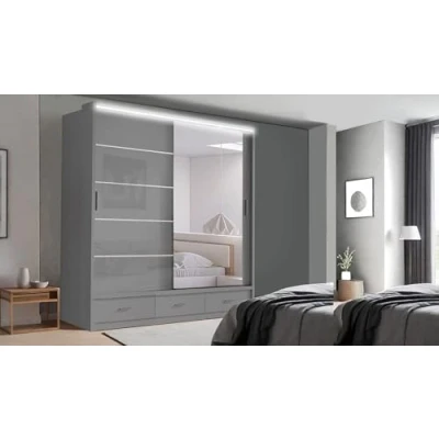 Image of Track D Modern Bedroom Sliding Wardrobe with LED Light Ample Storage Space and Sleek Design comes in White/Grey/Black Width 205cm/256cm. (Grey, 205cm)