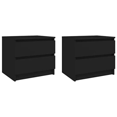Image of vidaXL 2x Bed Cabinets Home Bedroom Living Room Furniture Bedside Side Storage Space Cabinet Nightstand Table Chipboard 50x39x43.5 cm Black