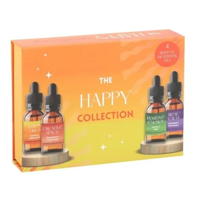 Image of Essential Oils Set 4x10ml Blended with Dropper Lids Happy Vibes, Creative Space, Positive Energy &amp; Real Calm Uplifting Scents for Diffusers, Massage, Relaxation Mood Boosting