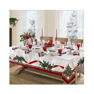 Image of Elrene Home Fashions Villeroy &amp; Boch Toy&#039;s Delight Christmas Fabric Tablecloth, Holiday Table Decor, 60&quot;x102&quot; Rectangle