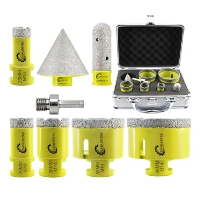 Image of Diamond Core Drill Bits Set 8pcs (20/25/35/55/68mm+20mm Finger Bit+50mm Beveling Chamfer Bit+Hex Adapter) Hole Saw Kit for Ceramic Tile Porcelain Marble Granite with M14 Thread SANLEETEK
