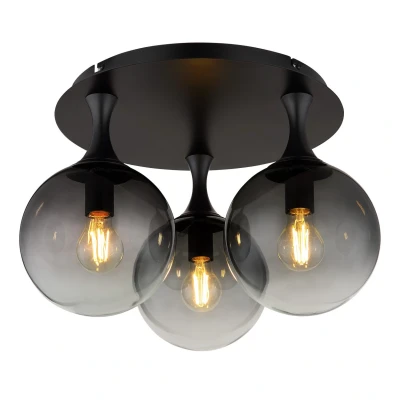 Image of Dalton Shade Cluster Ceiling Light Matt Black Balls Smoke Glass 3x E27