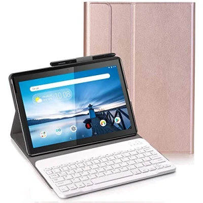 Image of C/N Keyboard Case for Lenovo Tab M10 TB X605/TB X505 (QWERTY Layout) Ultra Slim Flip with Removable Wireless Stand Cover X605F/L X505F/L 10.1 Inch, Rose gold