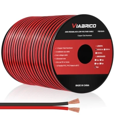 Image of VIABRICO 16 Gauge Wire, 16AWG Automotive Wire Electrical 100FT 2 Conductor Red Black 12V/24V DC Cable LED Strips Extension for Light RC Car Speaker