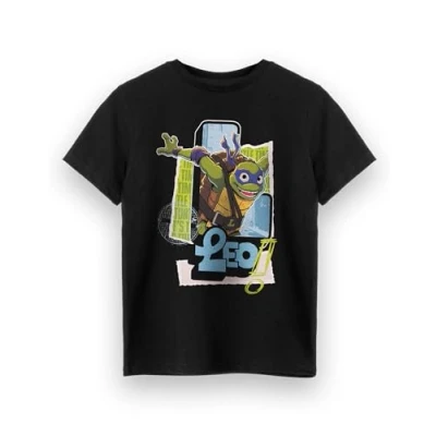 Image of Teenage Mutant Ninja Turtles Leo Boys T Shirt Kids Leonardo Short Sleeve Graphic Tee in Black Alternative Art Character Apparel Top TMNT Comic Book Movie Series Game Merchandise Gift