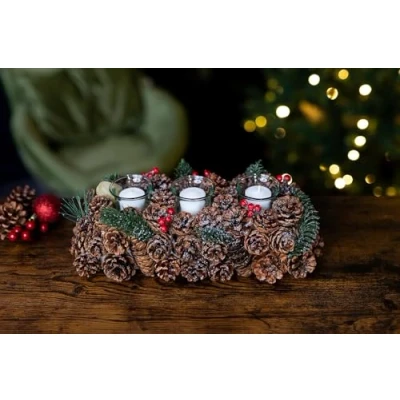 Image of Marco Paul Trio Frosted Pinecone Tealight Holders Christmas Botanical Triple Tea Light Candle Decorations Rustic Lighter Votive Holder