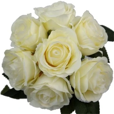 Image of 31cm Artificial Ivory / Cream Rose Bouquet Bundle with 7 large flower heads Home Wedding