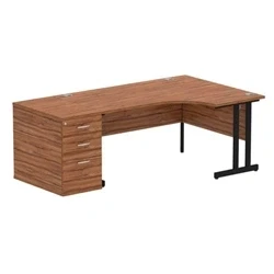 Image of Impulse 1600 R Crescent Desk Walnut Black Cantilever 800 High Ped