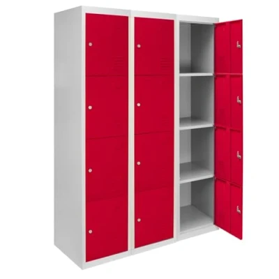 Image of Monster Shop 3 x Storage Filing Locker Cabinet Metal 4 Door Fully Assembled Red And Grey Steel Lockable Furniture Unit Staff Gym School Changing