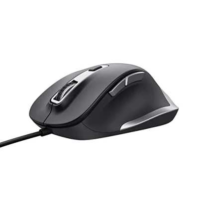 Image of Trust Fyda USB Computer Mouse Made With Recycled Materials, 600 5000 DPI, 6 Buttons, Thumb Rest, Wired Comfort Ergonomic for Laptop, PC, Mac, Work, Home Office Black