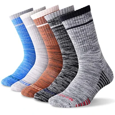 Image of Men&#039;s Hiking Walking Socks, FEIDEER Multi Pack Wicking Cushioned Outdoor Recreation Crew Socks Large