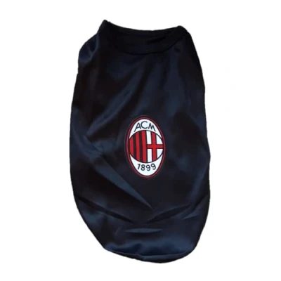 Image of AC Milan T Shirt for Dogs and Cats, Unisex Adult Tshirt, Black, XS