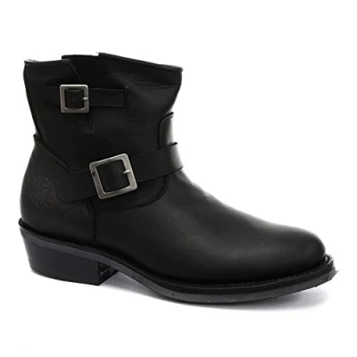 Image of Grinders Men&#039;s Leather Charger Lo Black Cowboy Western Slip On Buckle Heel Boots (12 UK / 46 EU)
