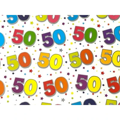 Image of BIRTHDAY WRAPPING PAPER 2 SHEETS OF GIFT WRAP &amp; ONE TAG 50th SE2611