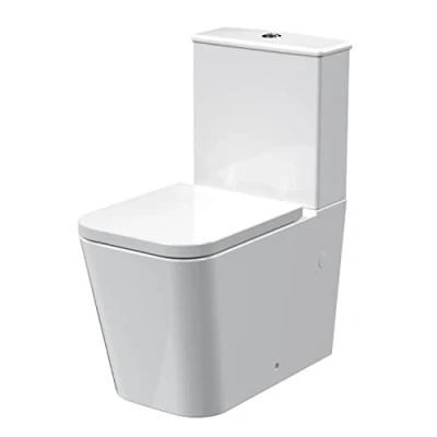 Image of nuie NCG550 Ava Modern Bathroom Soft Square Flush to Wall Toilet Pan, Cistern and Seat Included, 375mm, White