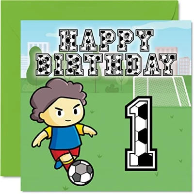 Image of 1st Birthday Card Boy Football Fan Happy 1 Year Old Boy, Boys Cards for Him, 145mm x Greeting Son, Brother, Grandson, Nephew, Cousin, First