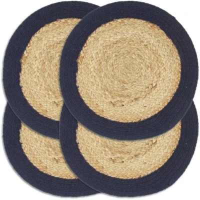 Image of vidaXL Placemats 4 pcs Natural and Navy Blue 38 cm Jute Cotton