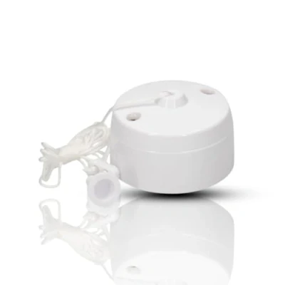 Image of White Ceiling Pull Cord Switch 10A Round Light for Bathroom or Toilet Long String Mounted (1 Way)