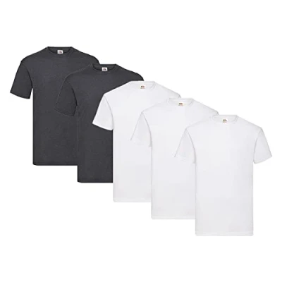 Image of Fruit of the Loom Pack 5 T Shirts, 3 x White + 2 Dark Heather 1 HL Kauf Notepad, Size 3XL