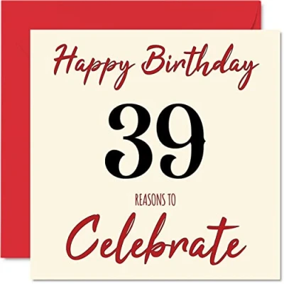 Image of Fun 39th Birthday Cards for Men Woman Reasons To Happy Card Dad Mum Son Daughter Brother Sister Uncle Auntie Cousin, 145mm x Greeting Cards,
