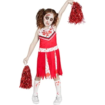 Image of Funidelia Zombie Cheerleader Costume for girl Undead, Halloween, Horror kids accessory fancy dress &amp; props carnival parties Size 10 12 years Red