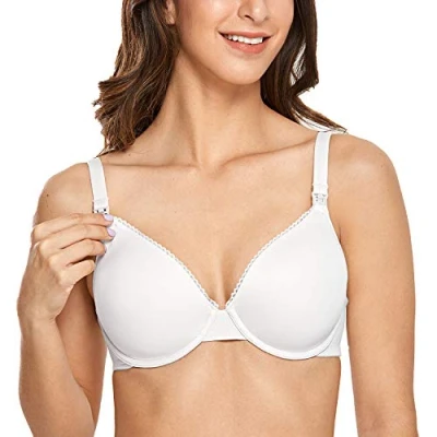 Image of Gratlin Women&#039;s Full Cup Lightly Lined Plunge Underwire Maternity Nursing Bra White 34C