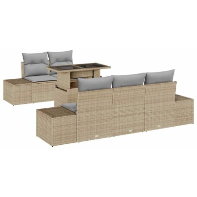 Image of vidaXL 6 Piece Garden Sofa Set with Cushions Beige Poly Rattan