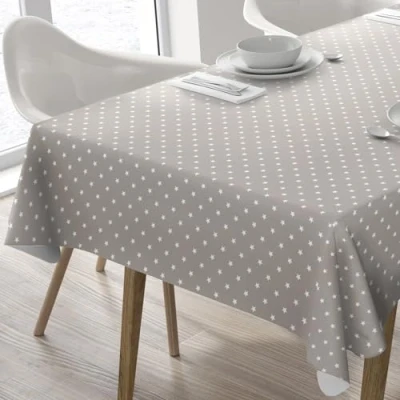 Image of Home Direct Rectangular Oilcloth PVC Wipe Clean Tablecloth Table Cover 140cm x 180cm 55x70 Stars Beige Grey