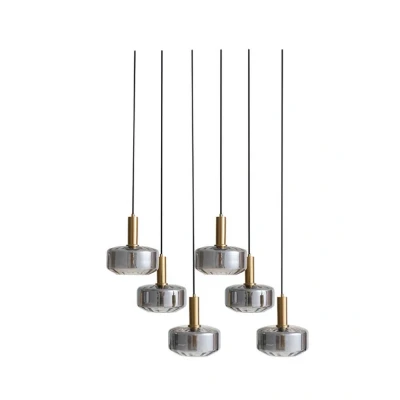 Image of Lindby pendant light Hildur, 6 bulb, smoke grey, glass