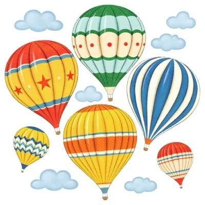 Image of DECOWALL DS 8011 Colourful Hot Air Balloons (Small) Kids Wall Stickers Decals Peel and Stick Removable for Nursery Bedroom Living Room Art murals Decorations