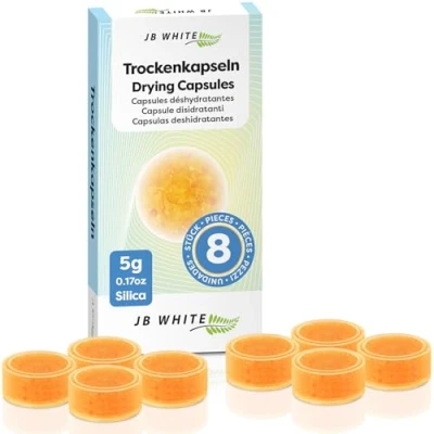 Image of JB White 16 pcs Drying Tablets/Capsules for Hearing aids and earmolds, Orange Silica, Against Moisture, Aid Desiccant Compatible with Phonak, Cedis (16x, Color Indicator, Individually Sealed)