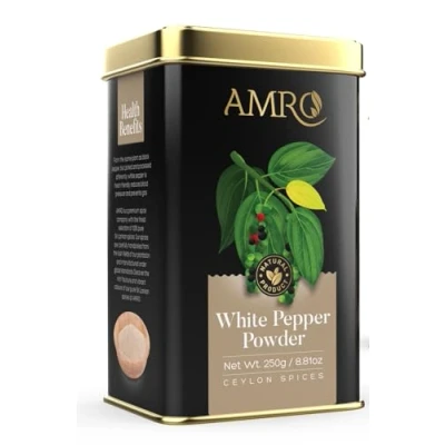 Image of Pure Ceylon White Pepper Powder 250g (8.8 oz), 100% all natural, gently dried and ground, without additives, flavor enhancers, or artificial flavors.