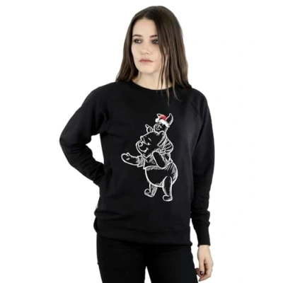 Image of Disney Women&#039;s Winnie The Pooh Piglet Christmas Sweatshirt Black Large