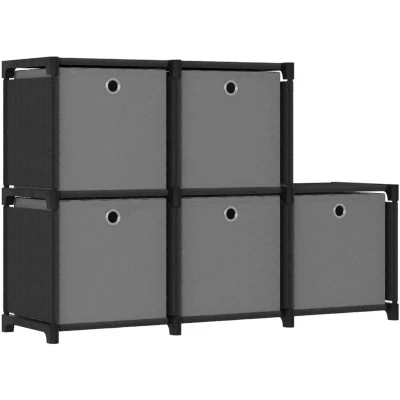 Image of vidaXL 5 Cube Display Shelf with Boxes Black 103x30x72.5 cm Fabric