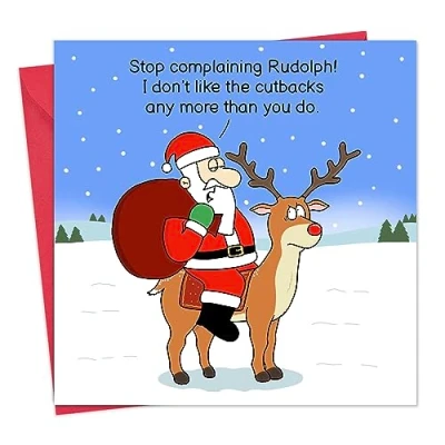 Image of Twizler Funny Christmas Card Rudolph Cutbacks Merry Humour Xmas Mens for Him Male Husband Son Dad Womens Her Female Wife Daughter Mum Happy Holidays