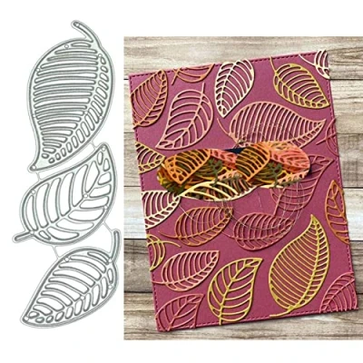 Image of 3Pcs Leaves Metal Cutting Die Cuts, DIY Crafts Template Scrapbook Cards Dies Cut Stencils for Embossing Card Making Decorative Paper Scrapbooking