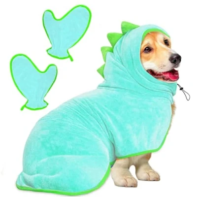 Image of Bibykivn Bathrobe for Dogs, Microfibre Dog Bathrobe, Adjustable Collar with Velcro Closure, Quick Drying, Bath Towel Large, Medium, Small Dogs/Cats (Blue, M)