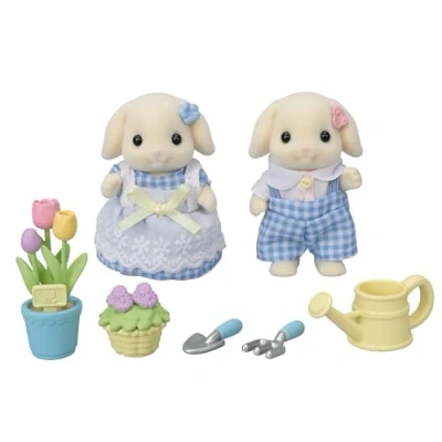 Image of Sylvanian Families 5736 Blossom Gardening Set Flora Rabbit Sister &amp; Brother Dollhouse Playsets