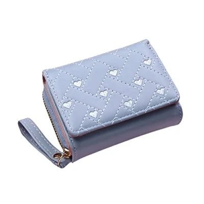 Image of Diyafas Women&#039;s Small Wallet Embroidered Heart Coin Purse Tri fold Card Holder with Multiple Slots
