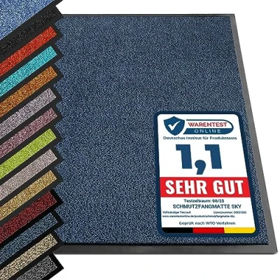 Image of etm Non slip Dirt Trapper Mat Absorbent Heavy duty Entrance for Indoor and Outdoor (Blue/Black, 120 x 600 cm) Washable Door Barrier Front Doormat
