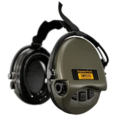 Image of Sordin PRO X Neckband Electronic Ear Defenders 76302 S Active Noise Reduction Earmuffs Comfortable Foam Cushions Hearing Protection Green Muff Cups