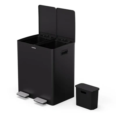 Image of KLARSTEIN EcoVista Kitchen Bin 40L Waste Separation with 3L Compost Bin, Soft Close, Stainless Steel, Removable Compartments, Low Noise Design