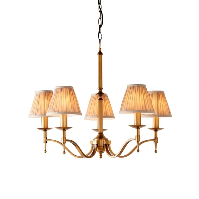 Image of Stanford 5 Light Multi Arm Ceiling Pendant Chandelier Antique Brass, E14
