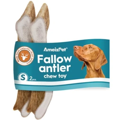Image of AmeizPet Fallow Antler Chews For Dogs All Natural Dog Chews, Long Lasting Elk Bones Dogs, Durable Deer 2pcs S Size