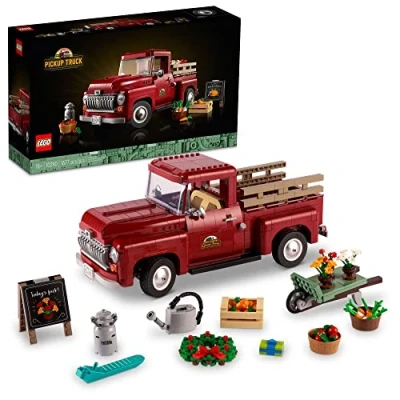Image of LEGO Icons Pickup Truck 10290 Building Set for Adults, Vintage 1950s Model with Seasonal Display Accessories, Creative Activity, Collector&#039;s Gift Idea