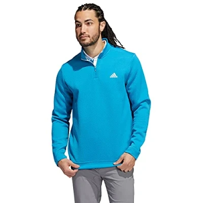 Image of adidas Golf Mens Durable Water Repellent 1/4 Zip Sweater Sonic Aqua M